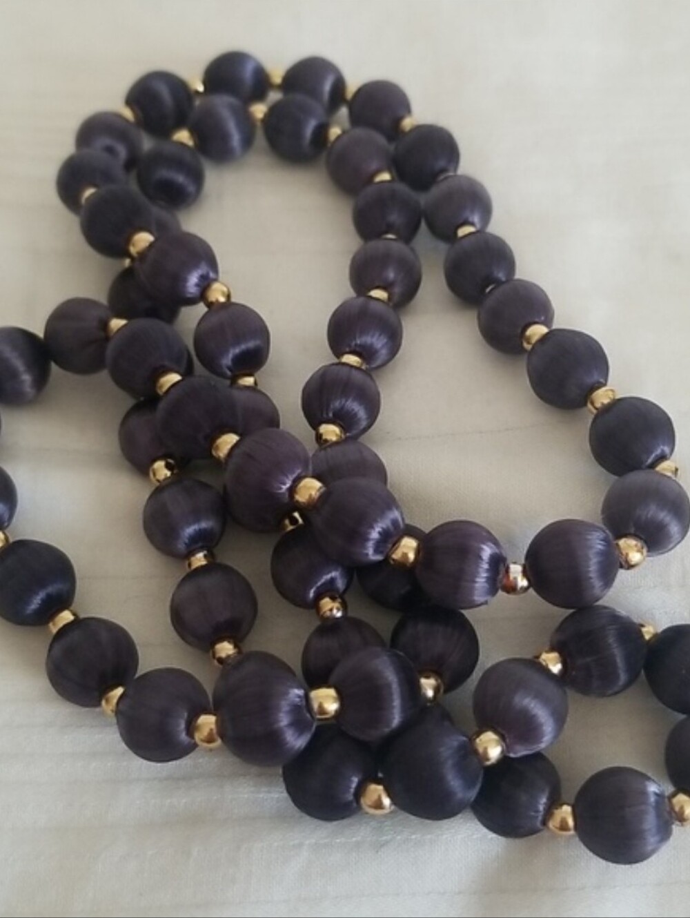 Elegant Purple Satin Bead Necklace with Gold Accent